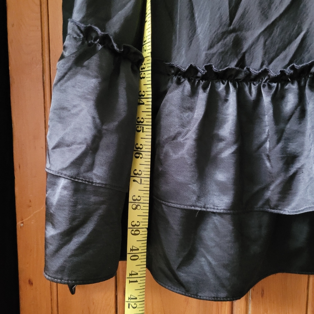 Vintage Satin Tiered Ruffle Hem Maxi Skirt Black Whimsigoth Goth 90s - Picture 13 of 15